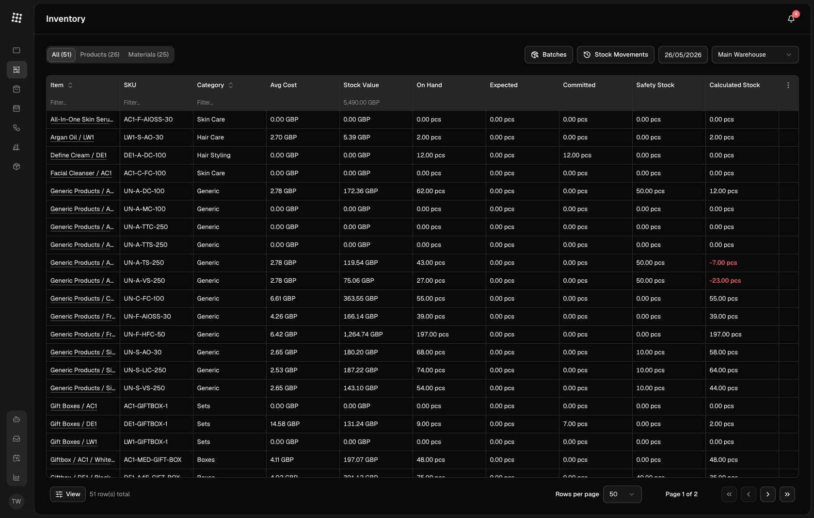 Inventory control UI preview
