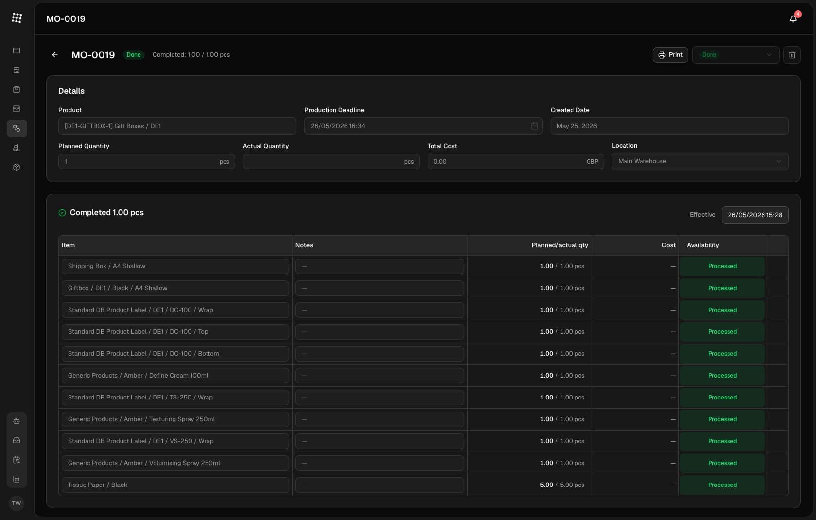 Manufacturing orders UI preview